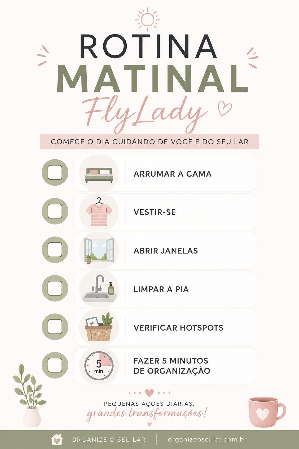 Checklist de Rotina matinal no método flylady